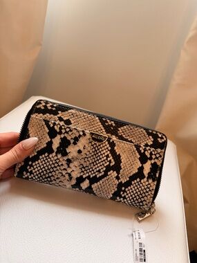 Aldo Snake-Print Zip Wallet in Beige and Black